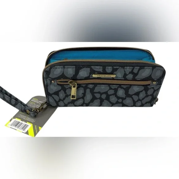 Travelon RFID Blocking Grey Animal Print Continental Wallet Wristlet NWT - Picture 5 of 7